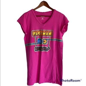 Vintage Pac-Man Pink Women's T-Shirt Size M 2010 Bandai Games